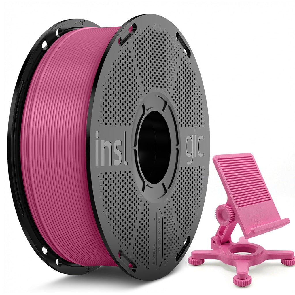 1.75mm PETG Pro filament spool, pink spool with black holder and small clamp