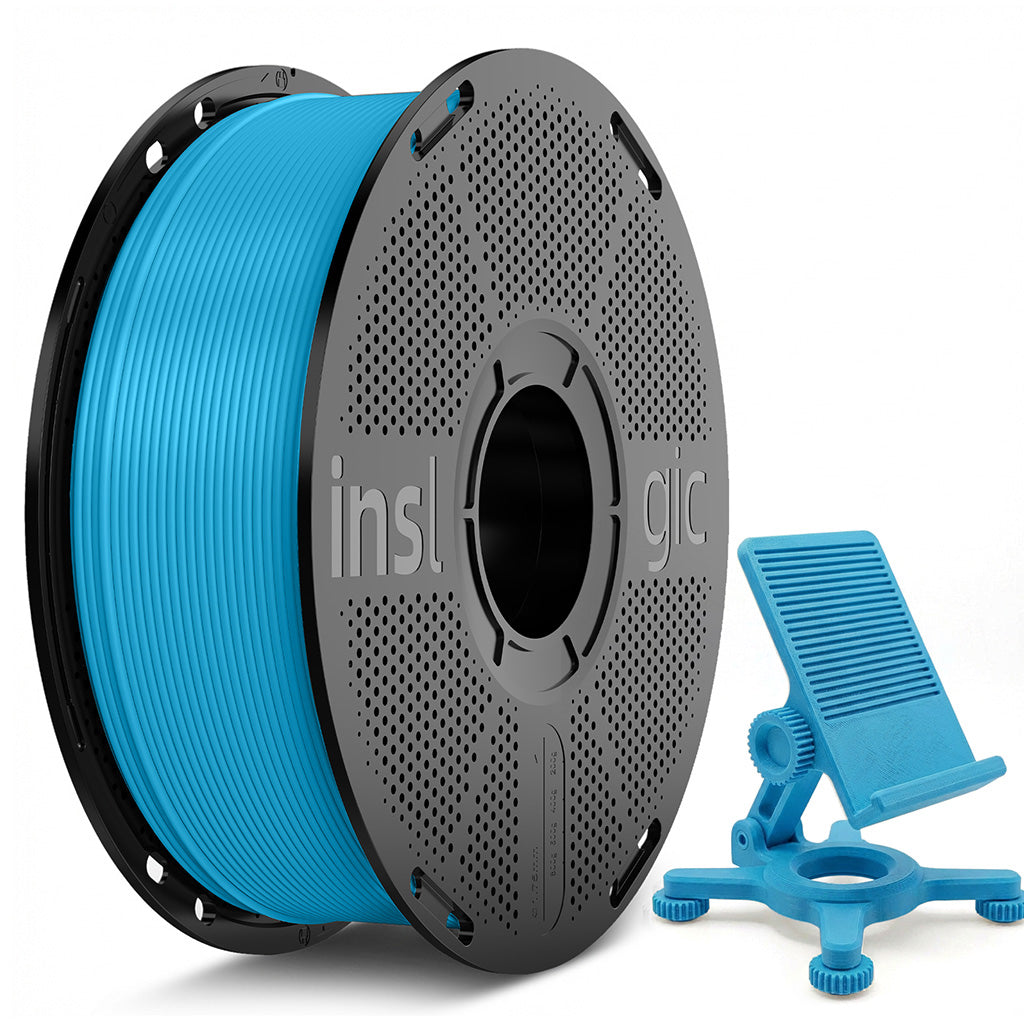 1.75mm PETG Pro filament spool, blue spool with black holder and small clamp