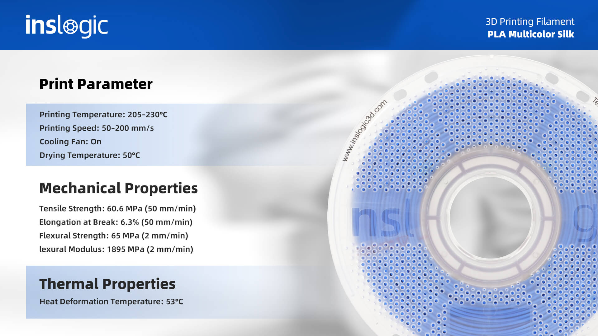 Inslogic PLA Multicolor Silk Filament print parameter