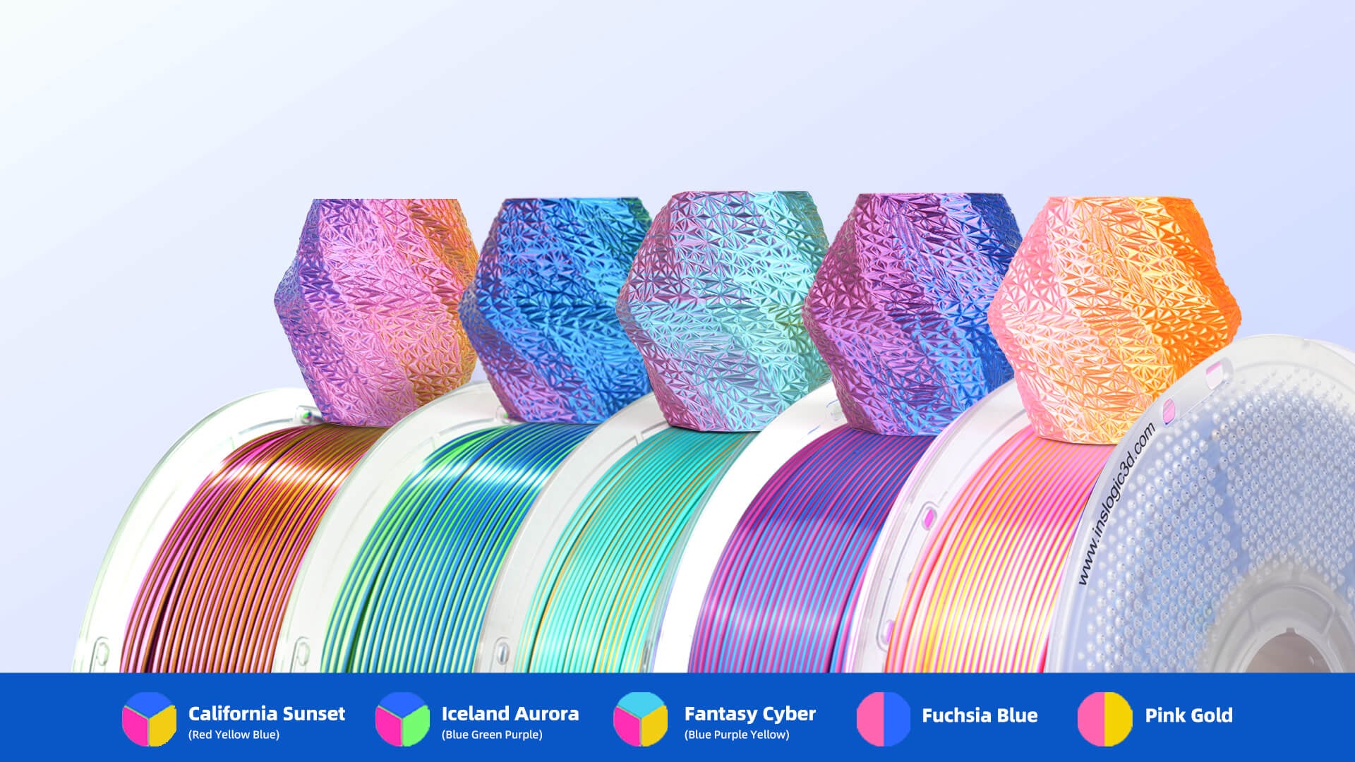 Inslogic PLA Multicolor Silk Filament Unquie dynamic color-shifting aesthetic