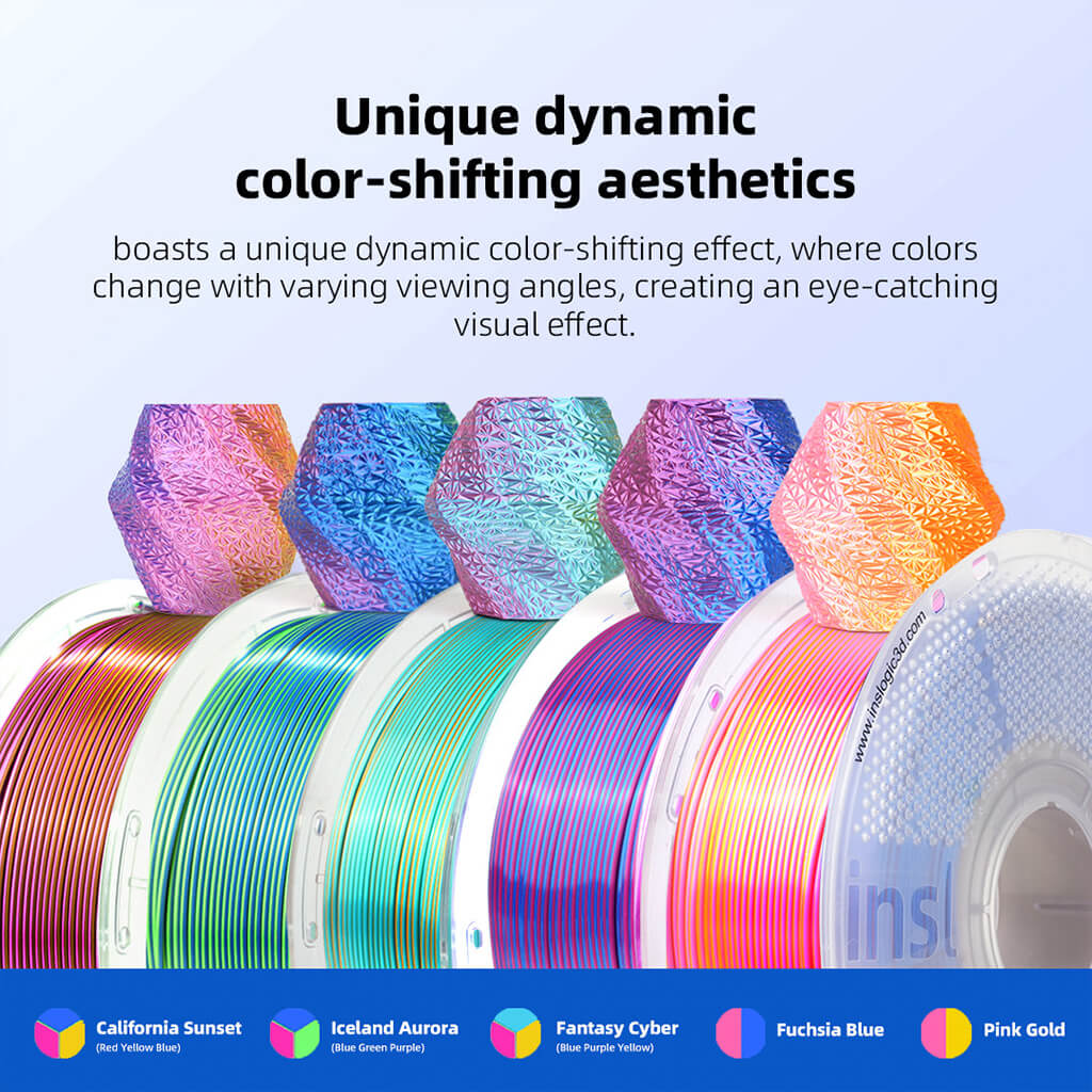 Inslogic PLA Multicolor Silk Filament Unquie dynamic color-shifting aesthetic
