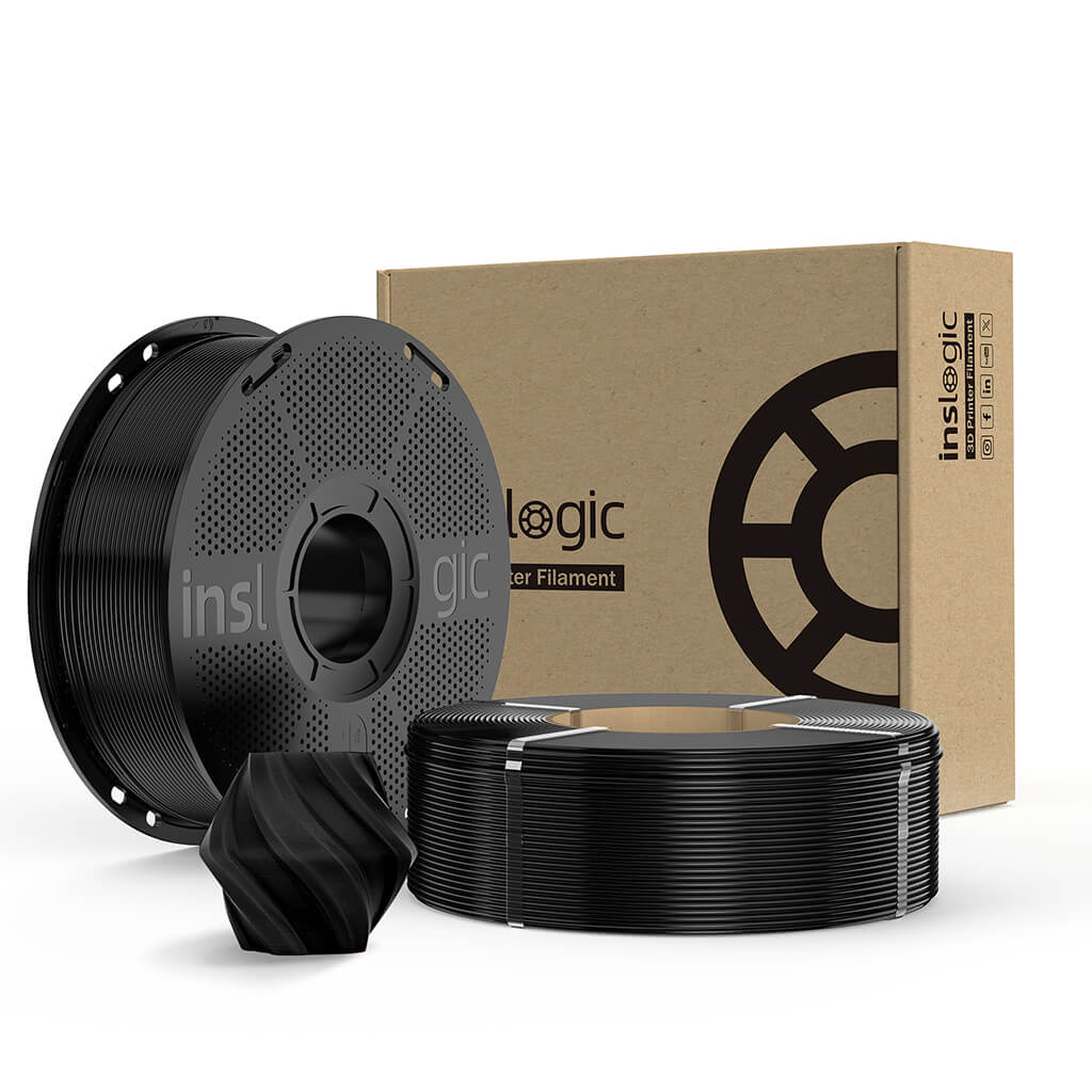 Inslogic PLA Pro 3D Printing Filament 1KG with Spool + 1KG Refill Black + Black
