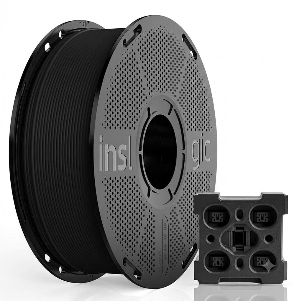 Black ABS FR 1.75mm filament spool with perforated disk and small sample holder