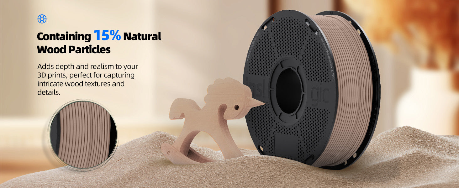 Inslogic WoodFill PLA 3D Printing Filament 1KG - Containing 15% natural wood particles